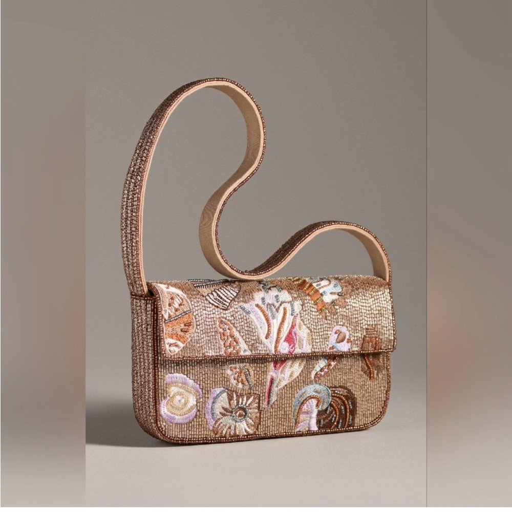 Fiona Embroidered Tan Shell Shoulder Bag